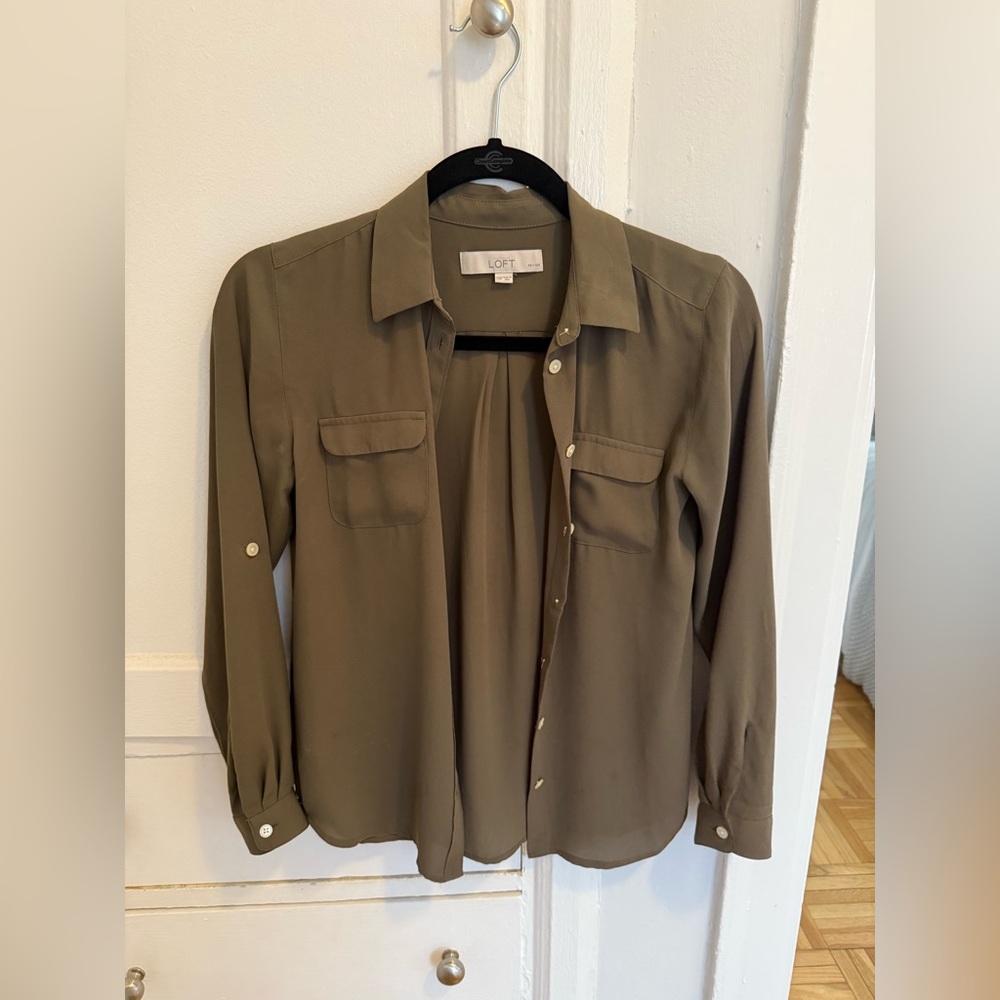 LOFT Olive Button-Up Shirt
